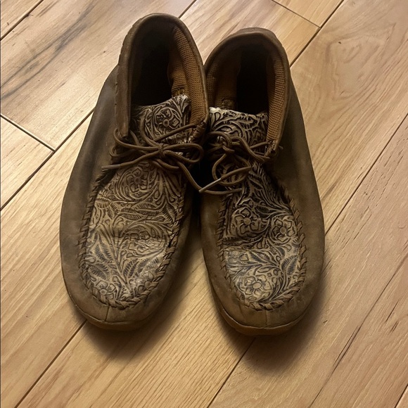 Twisted X Shoes - Twisted X Brown Ankle Boots with Floral Embossed Moc Toe